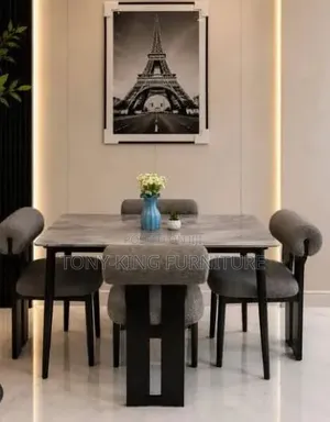 Modern 4-Seater Dining Set Featuring a Dark-Toned Table