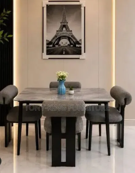 Modern 4-Seater Dining Set Featuring a Dark-Toned Table