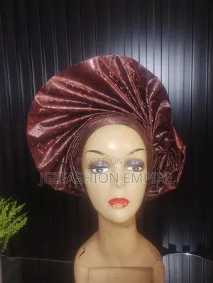 One Sided Fan With Side Ruffle Auto Gele(Already Made/Easy Tie)