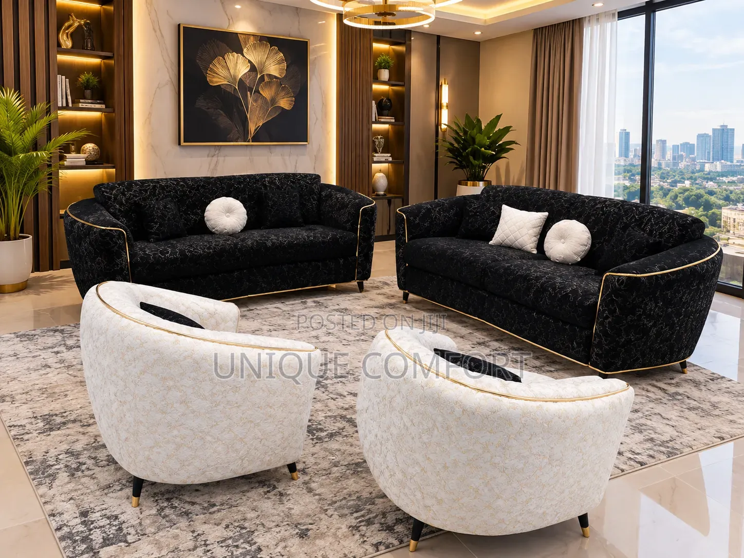 Brand New 7 Seaters Complete Luxury Sofa Set With Throw Pillows
