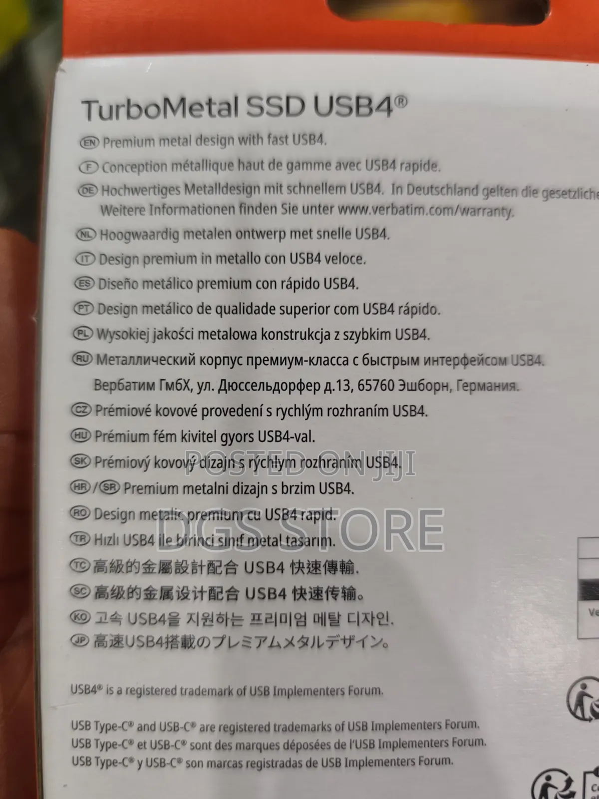 Verbatrim Turbo Metal SSD 1TB External Solid State Drive USB 4