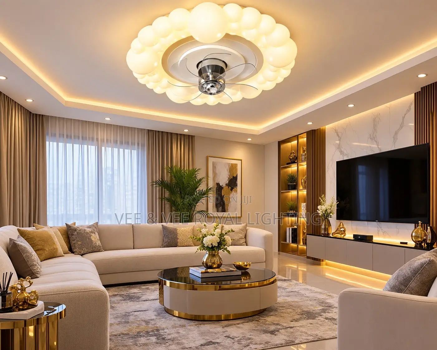 Modern Bubble Flush Ceiling Light With Fan - For Living Room, Bedroom
