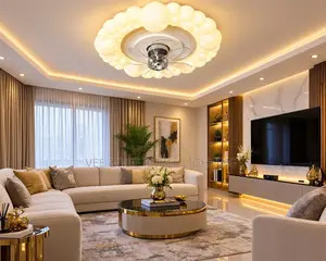Modern Bubble Flush Ceiling Light With Fan - For Living Room, Bedroom