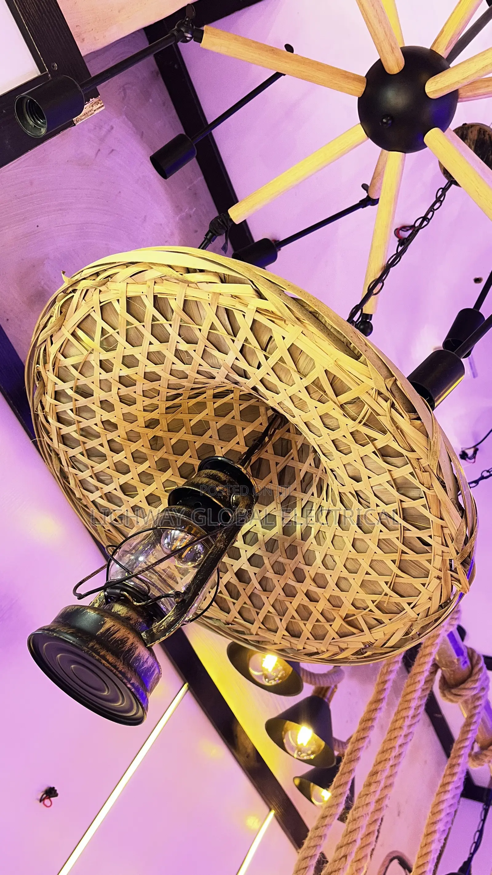 Vintage Lantern Bamboo Drop Pendant Light