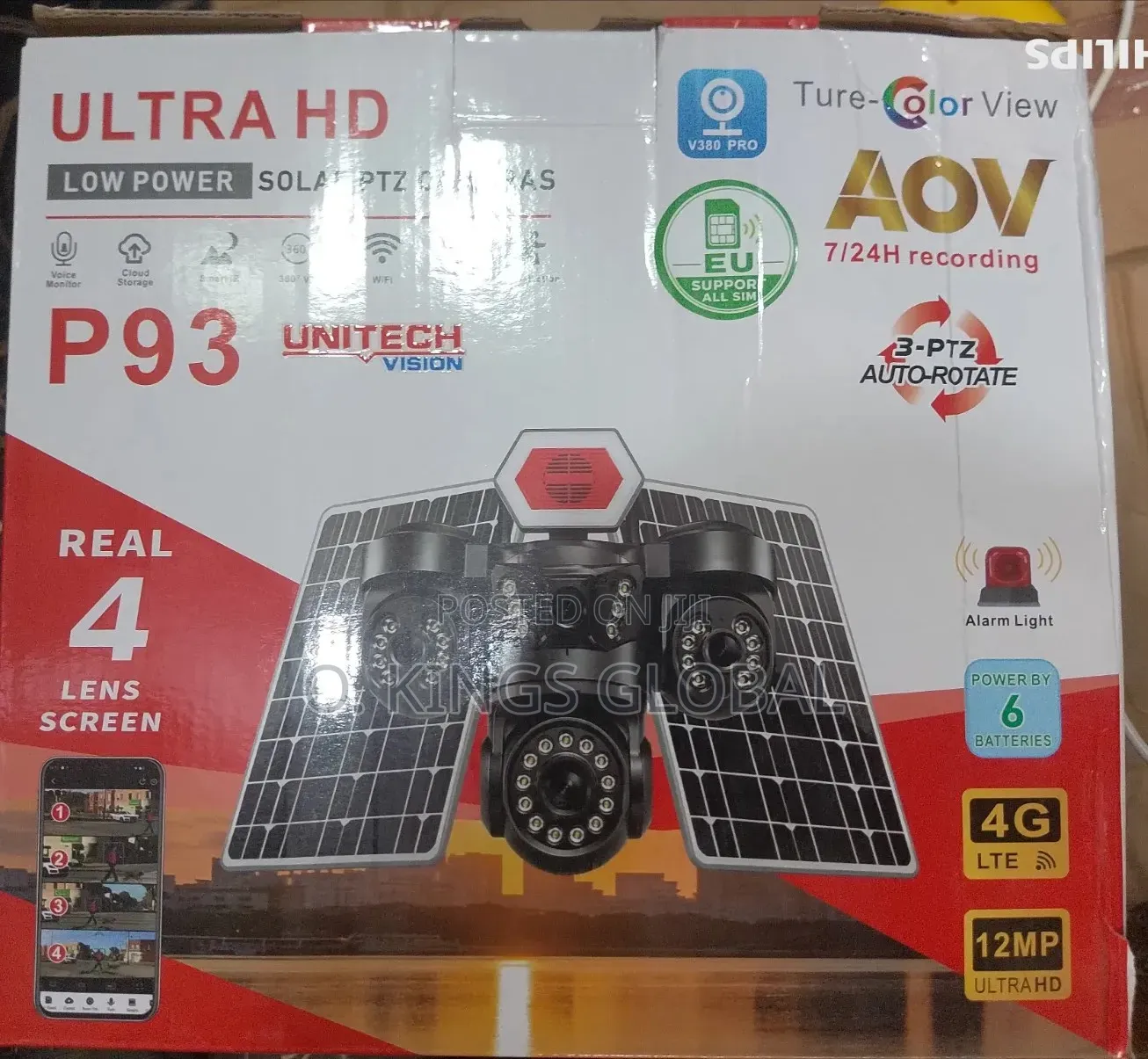 V380 Pro AOV 4G Sim, 4 Lens, 4 Views, 3ptz Double Panel Solar Camera