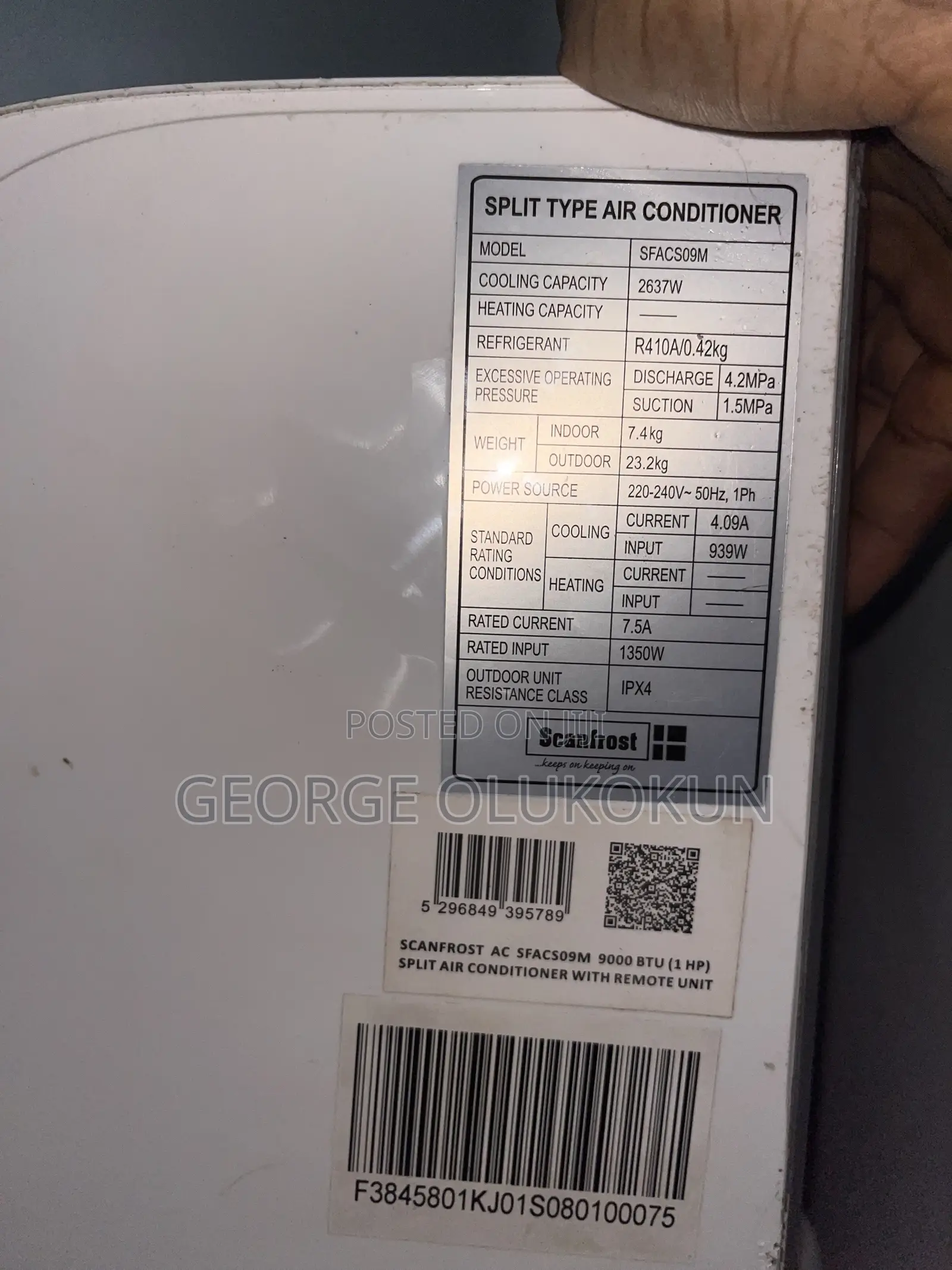 Scanfrost 1hp Split AC Unit