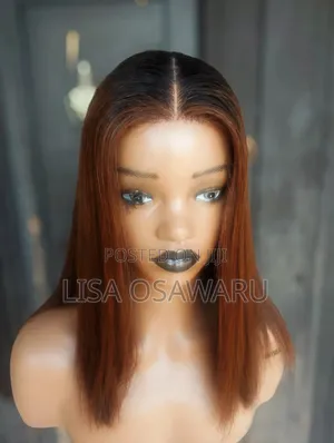 14" Brown Bone Straight 2x6 Closure Wig - 100% Human Hair - Benin