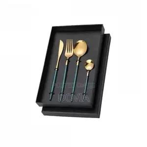Luxury 4-Piece Gold Cutlery Set With Matte Red Handles – Brand New