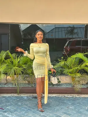 Classy Off-Shoulder Ruched Mini Gown With Sash - Yellow