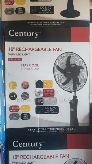 18" Century Rechargeable Standing Fan - Powerful and Long Lasting