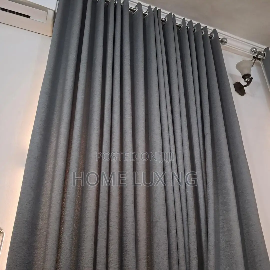 Grey Curtains With White Lining, Rods & Accessories for 2 Windows