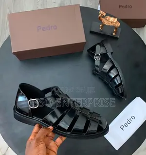 Premium Pedro Men's Leather-Style Sandals – Black & White