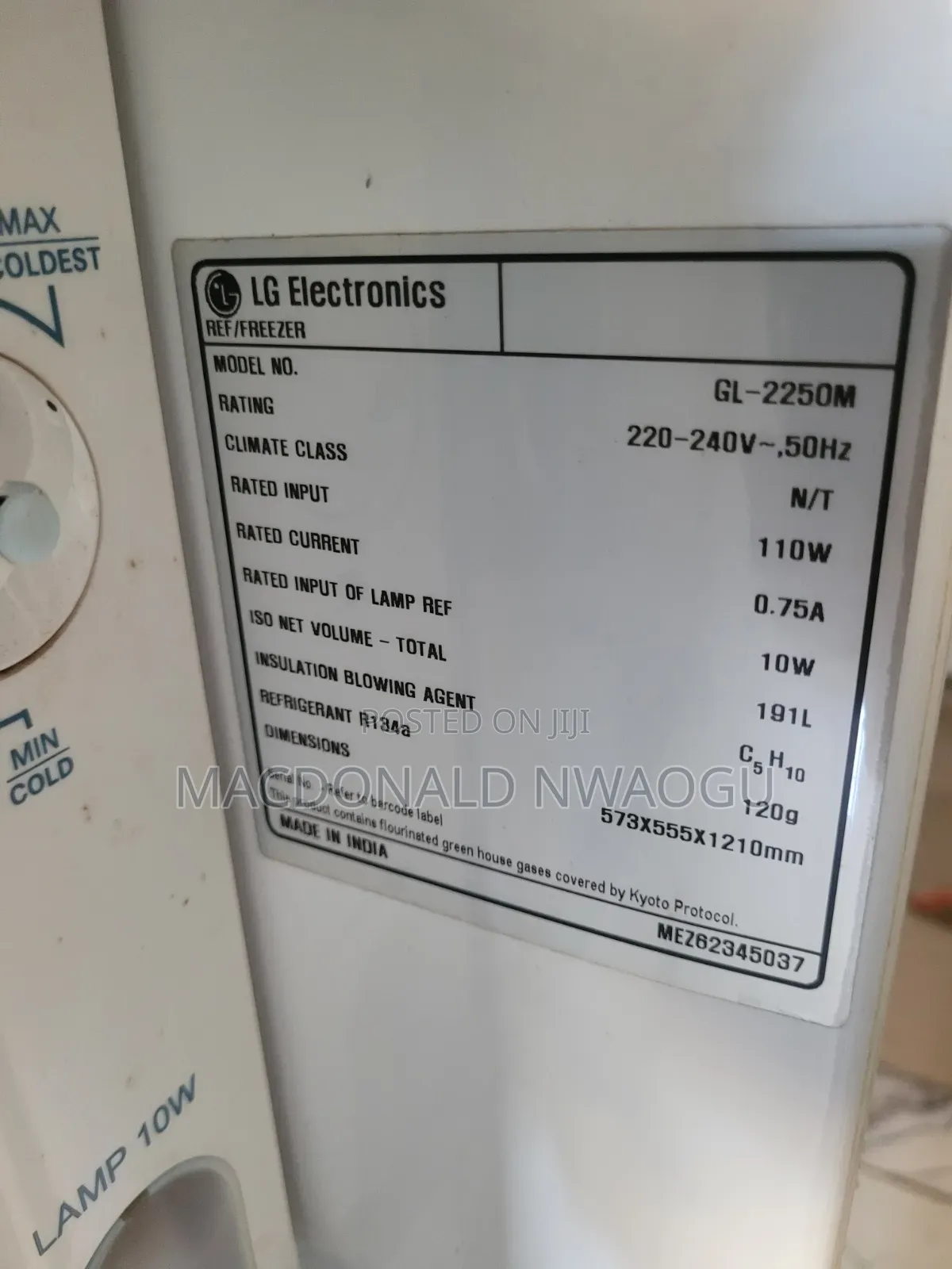 LG Standing Refrigerator/Freezer