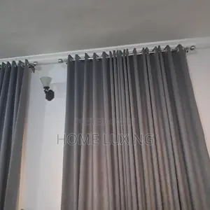 Grey Curtains With White Lining, Rods & Accessories for 2 Windows