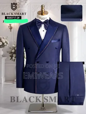 Men's Designer Navy Blue, Black Tuxedo Suit,