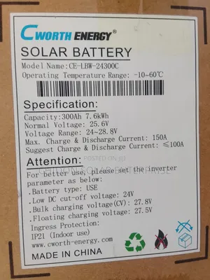 7.6kwh 24v Cworth Lithium Ion Battery