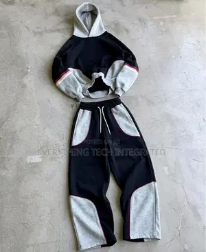Two-Tone Color-Block Fleece Tracksuit Set Hoodie With Joggers Pant