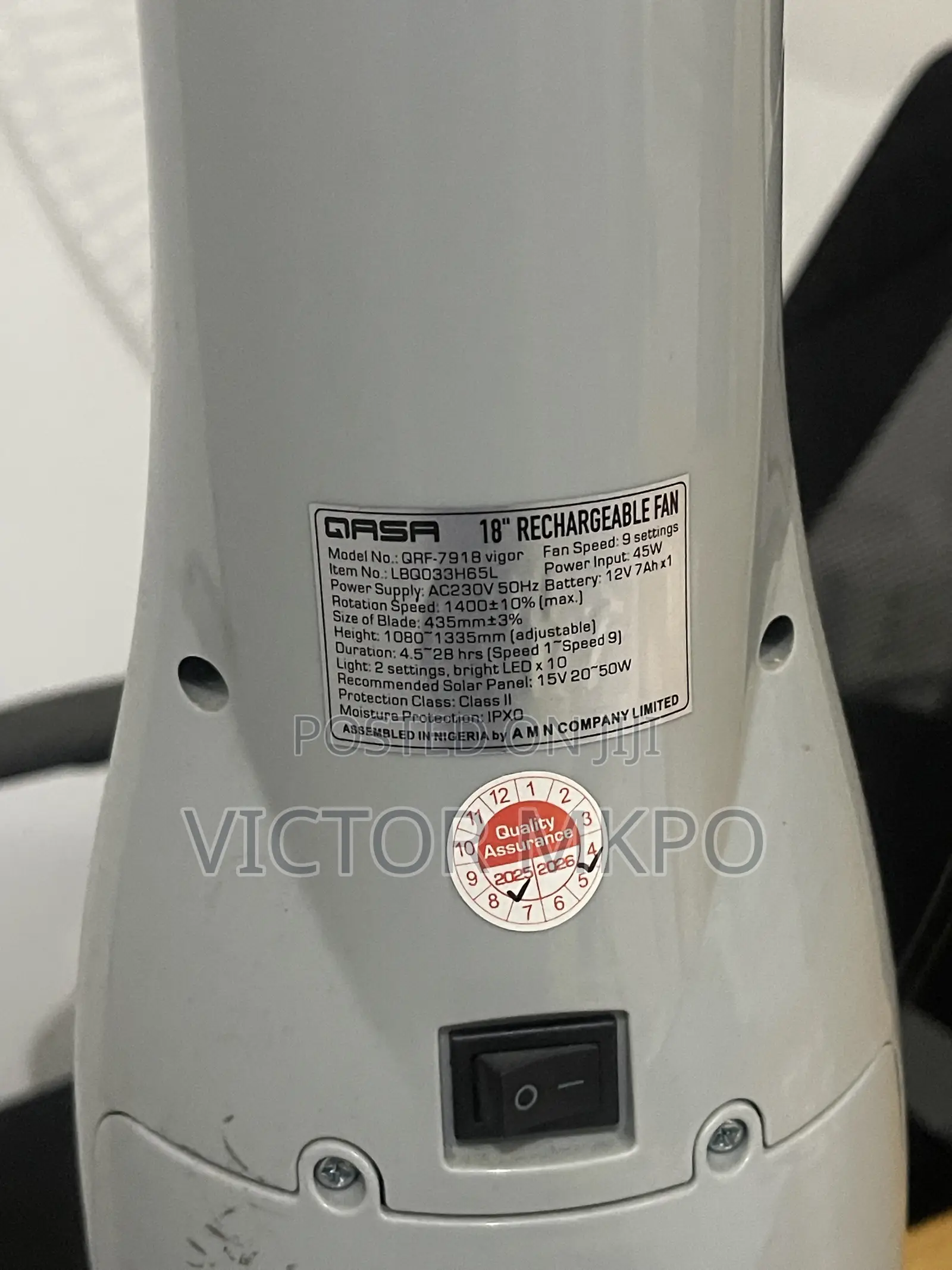 QASA 18" AC & DC Rechargable Fan