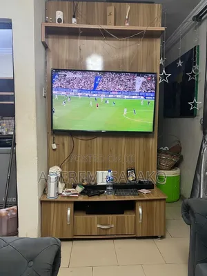 Wooden TV Backpanel Wall Unit With Cabinets & Top Display Shelf
