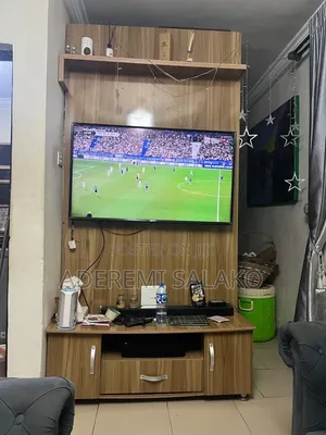 Wooden TV Backpanel Wall Unit With Cabinets & Top Display Shelf