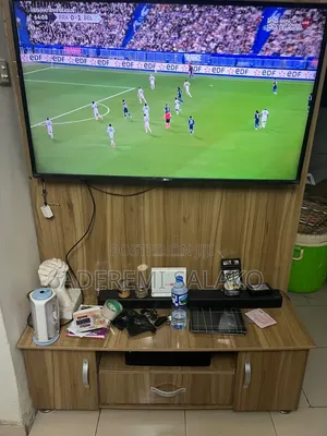 Wooden TV Backpanel Wall Unit With Cabinets & Top Display Shelf
