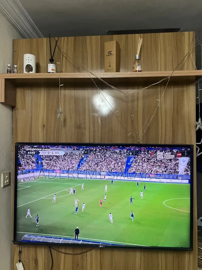 Wooden TV Backpanel Wall Unit With Cabinets & Top Display Shelf