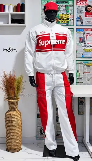 Red & White 2-Piece Tracksuit Set – Stylish Designer Streetwear | M&M