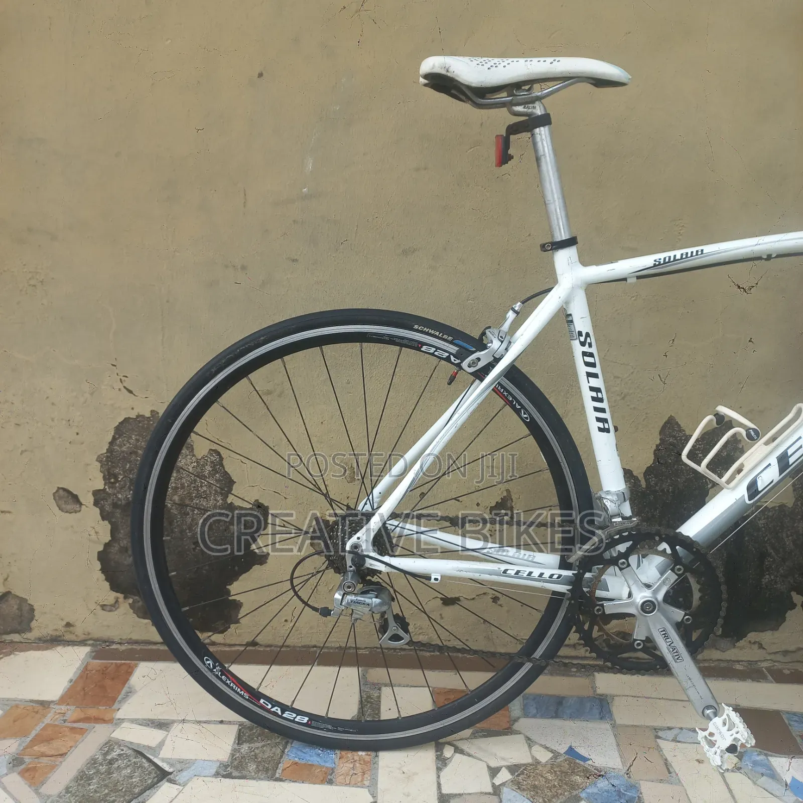 Clean Sharp White Professional 9-Speed Road Bike With Carbon Fork