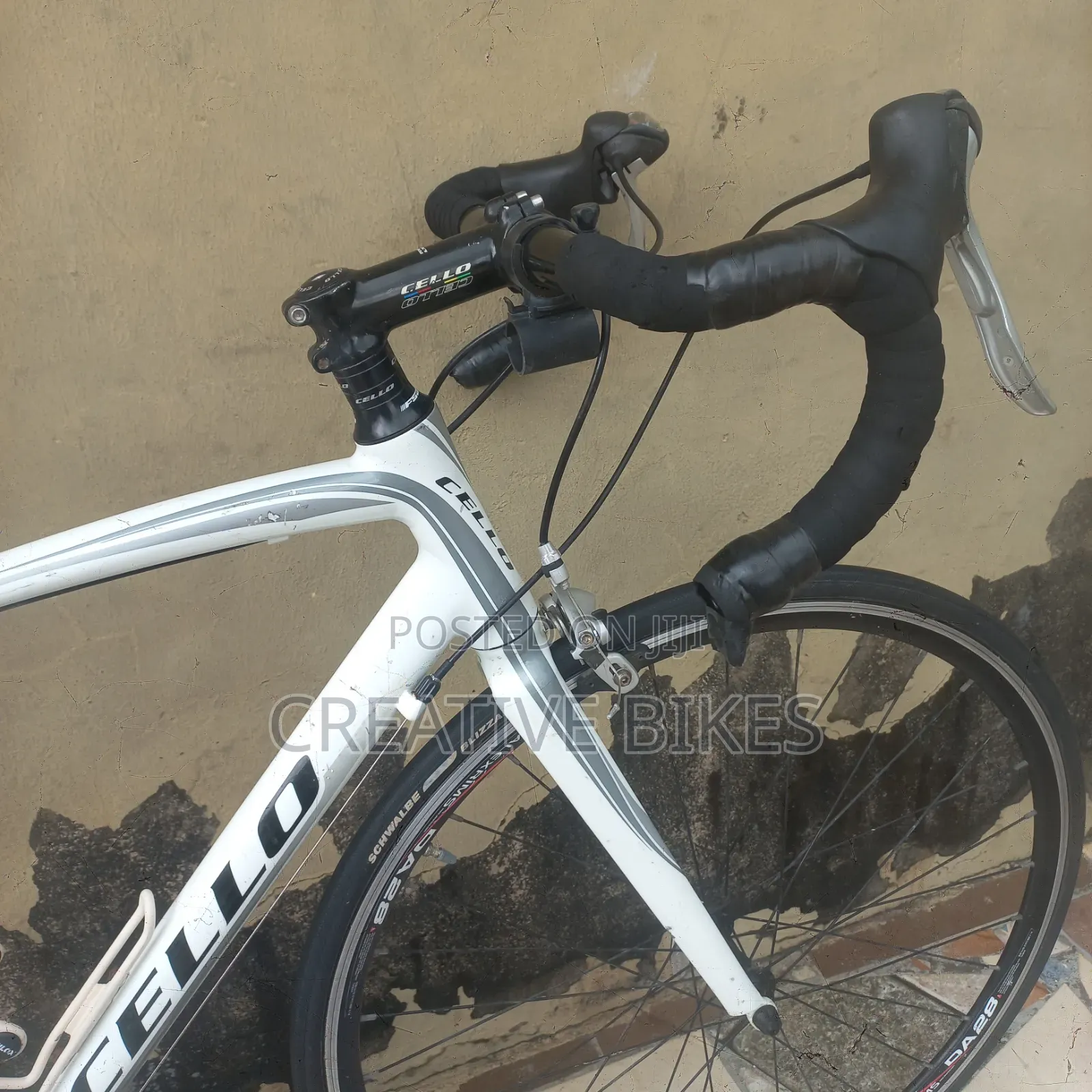 Clean Sharp White Professional 9-Speed Road Bike With Carbon Fork