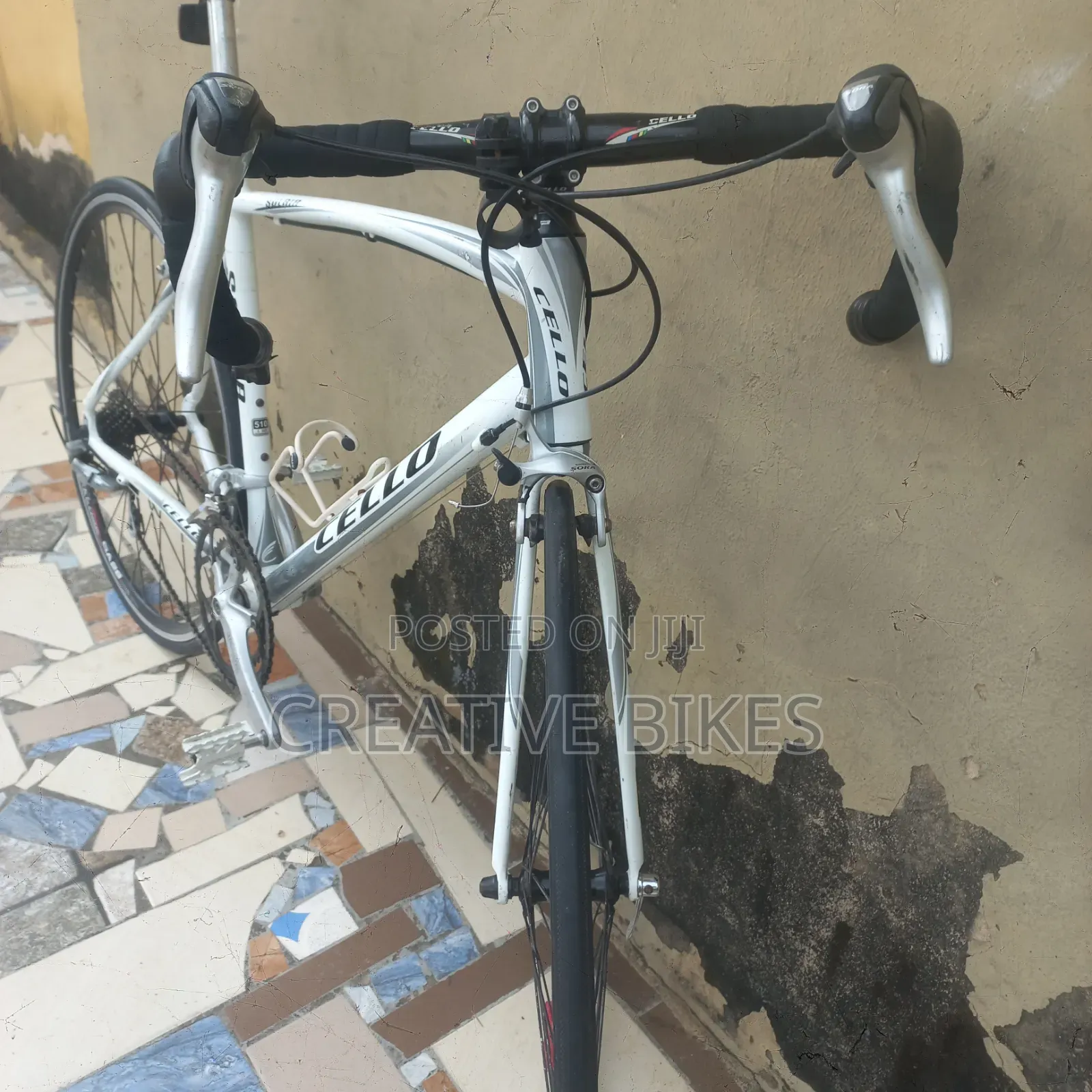 Clean Sharp White Professional 9-Speed Road Bike With Carbon Fork