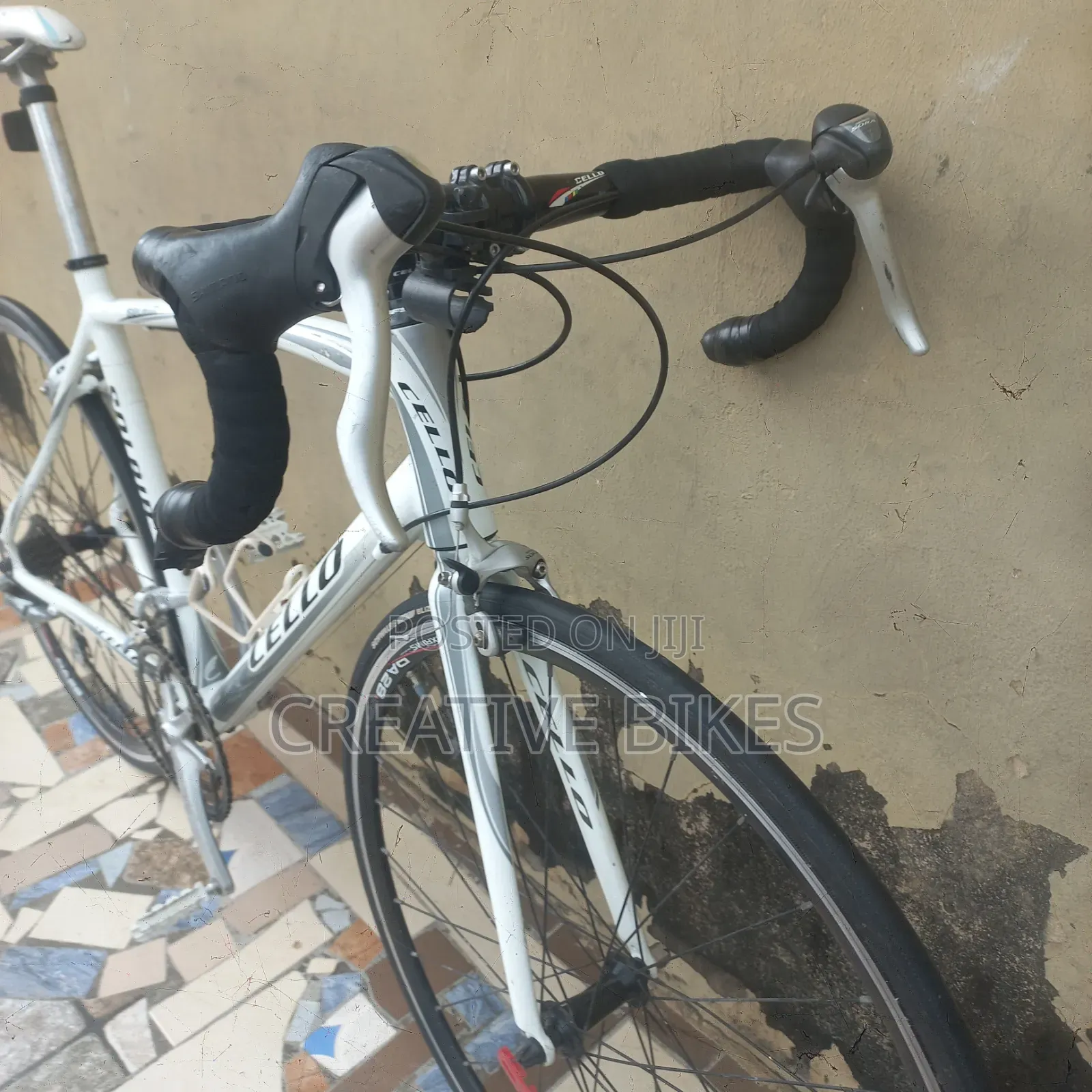 Clean Sharp White Professional 9-Speed Road Bike With Carbon Fork