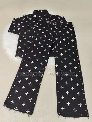 Black & White Printed 2-Piece Shirt and Trousers Set