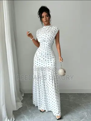 Polka Draped Ruched Maxi Dress