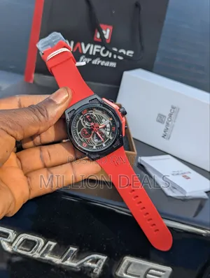 Chronograph Water Resistant Rubber Strap Men's Wrist Watch - Red