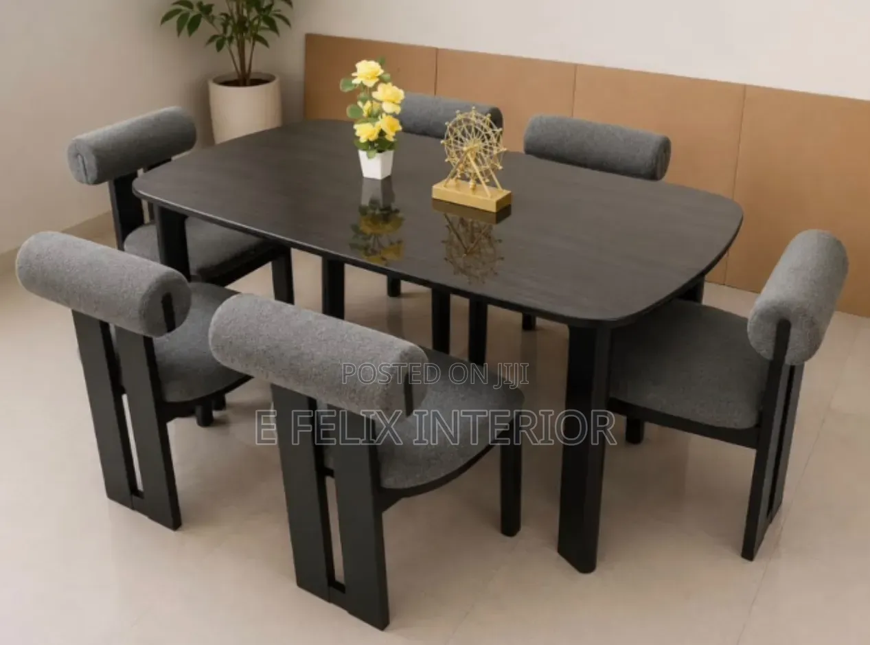 Lovely Black Dinning With Fabric Chairs