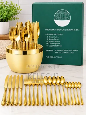 Premium 24-Piece Gold Stainless Steel Cutlery Set With Gift Case