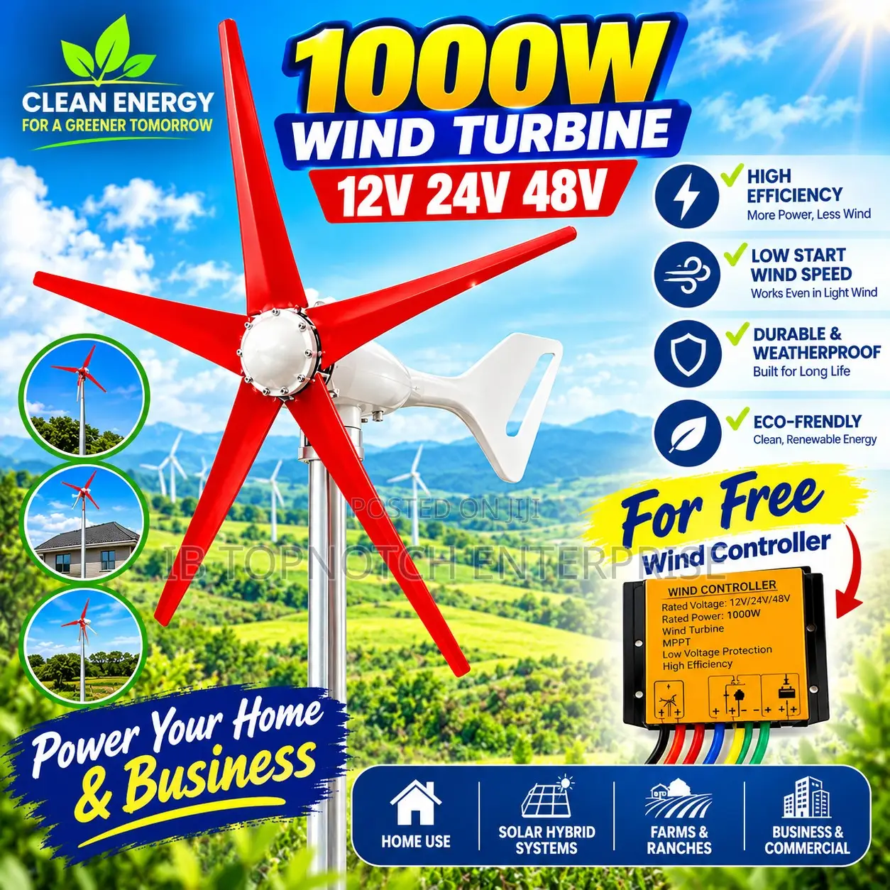 1000W 48V Horizontal Wind Turbine