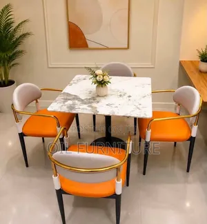 Modern 4-Chair Marble Top Dining Set / Coffee Table Set