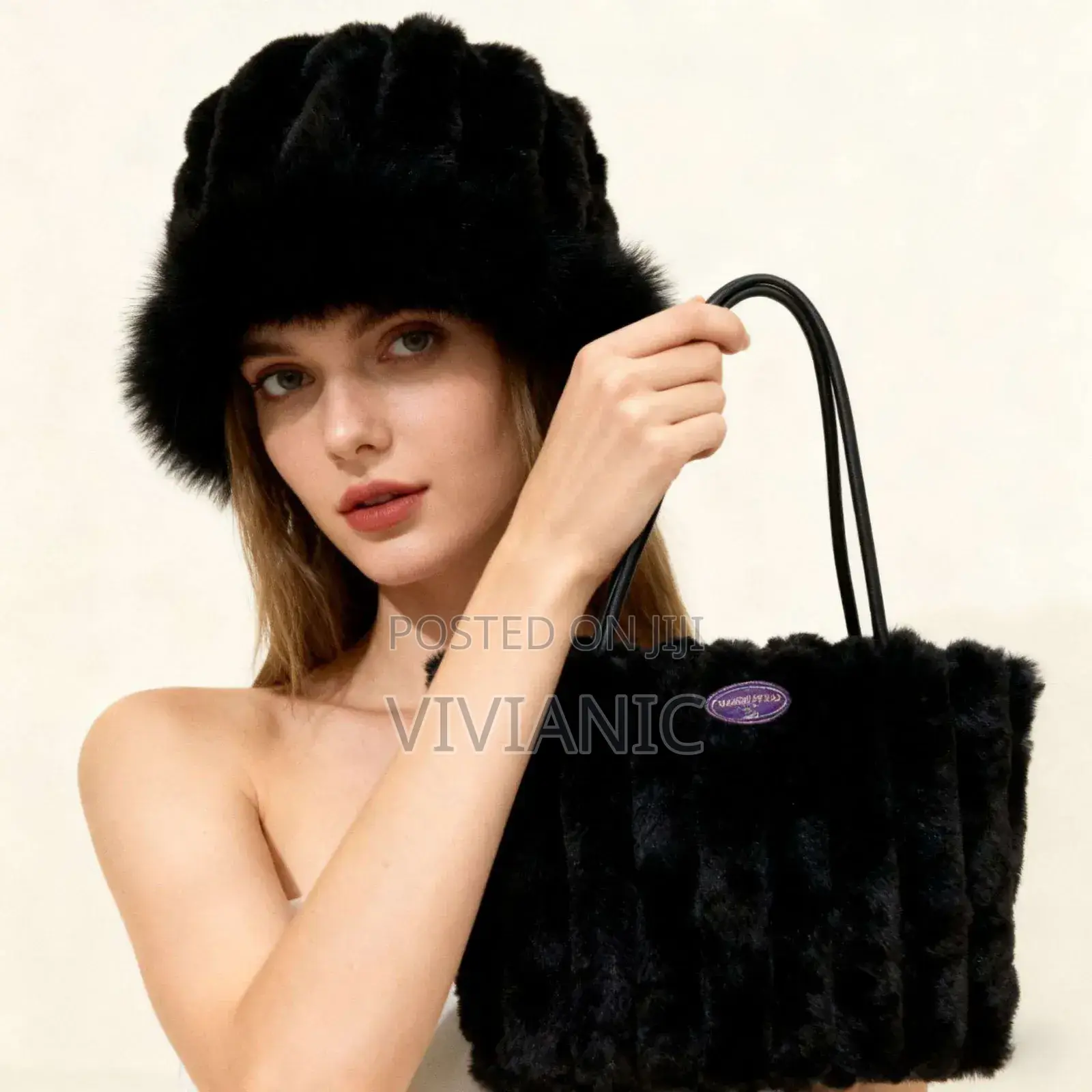 Faux Fur Bag and Bucket Hat Set