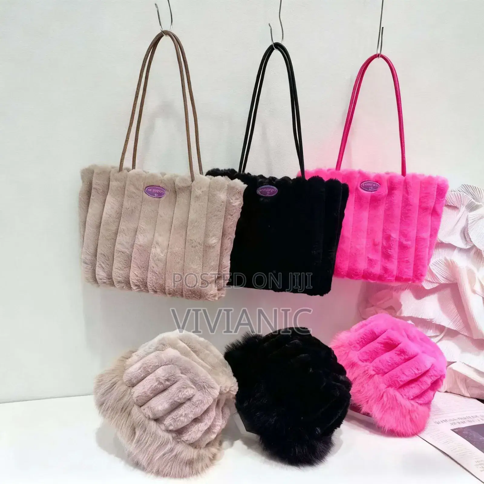 Faux Fur Bag and Bucket Hat Set
