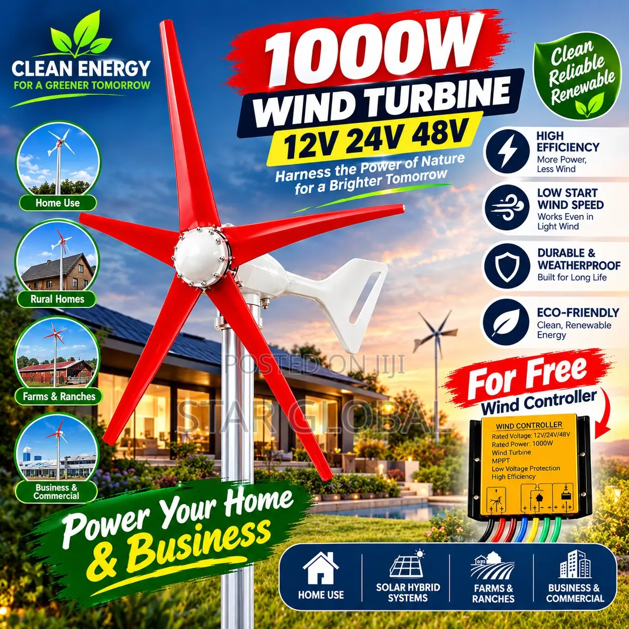 Get 1000W 48Volts Horizontal Wind Turbine Now