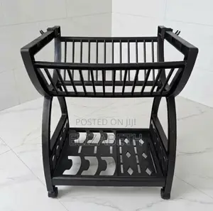 ⁠2-Tier Black Dish Drying Rack With Tray and Wheels⁠