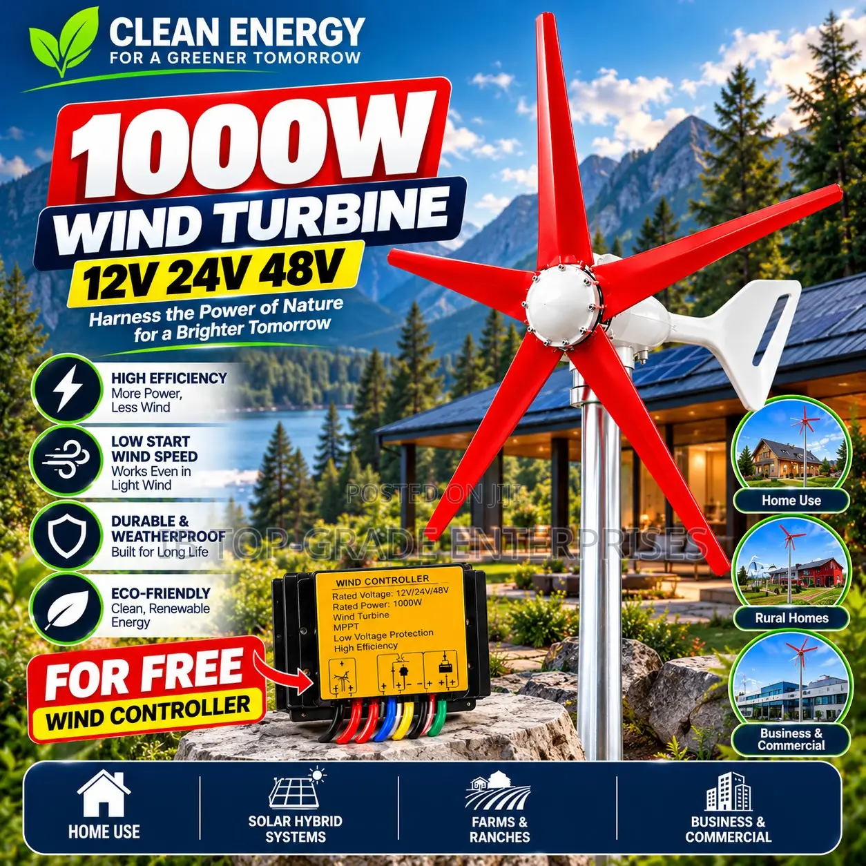 Order 48V 1000W Horizontal Wind Turbine Right Now
