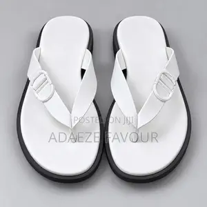 Men’s White Flip-Flop Sandals With Buckle Detail and Black Sole