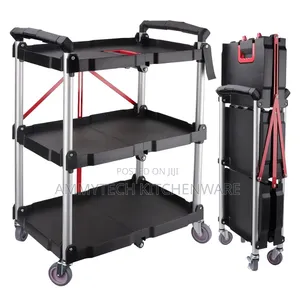 High Quality 3layer Foldable Plastic Food Trolley