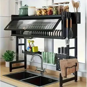 Single Layer Over the Sink Dish Rack With Cover
