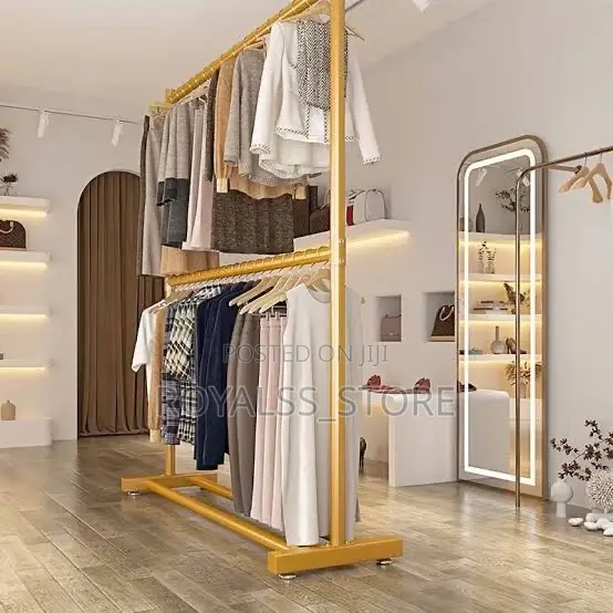 Heavy-Duty Double Rail Gold Cloth Rack / Wardrobe Stand