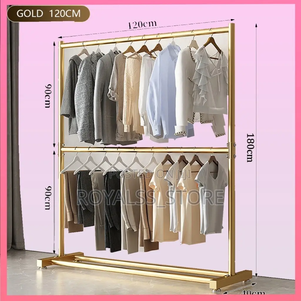 Heavy-Duty Double Rail Gold Cloth Rack / Wardrobe Stand