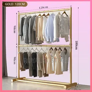 Heavy-Duty Double Rail Gold Cloth Rack / Wardrobe Stand