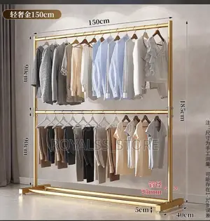 Heavy-Duty Double Rail Gold Cloth Rack / Wardrobe Stand